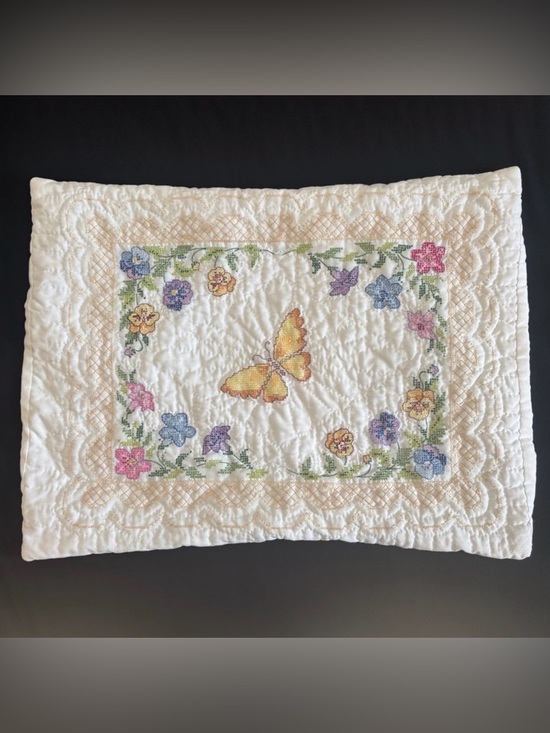 Other - Handmade Quilted Cross Stitch Embroidered Butterfly & Floral Cotton Pillow Sham